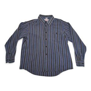 Haoman Blue Striped 100% Silk Button-Down Shirt - Men's M